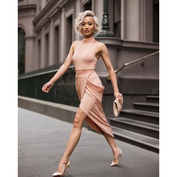 ZHIVAGO Miracle Satin-Panel Halter Midi Dress - Picture 4 of 10
